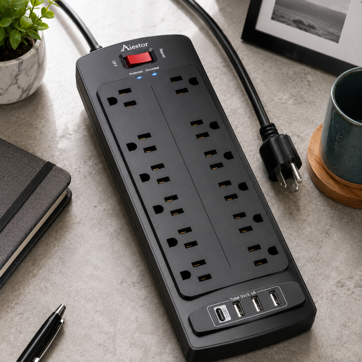 12-Outlet Surge Protector Power Strip with USB